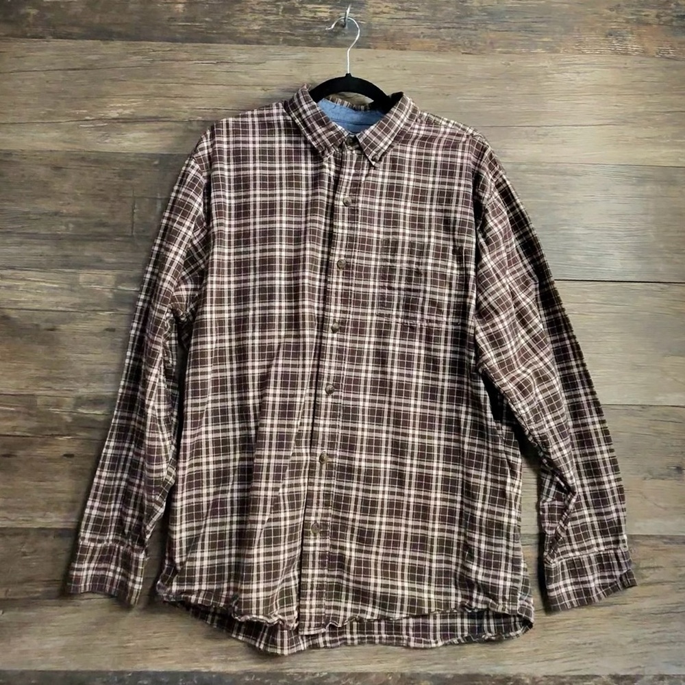 Classic CE Schmidt Workwear Brown Plaid Button-Down Shirt for Men